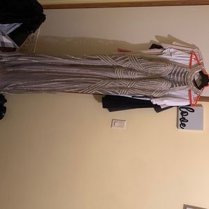 Silver beaded formal.